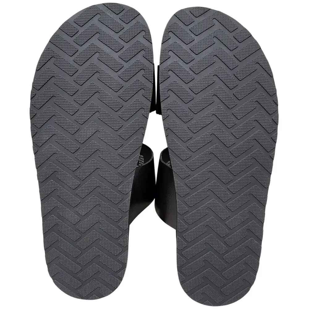 Alfani Men Double Strap Slide Sandals Charley Size US 10.5M Black Faux Leather